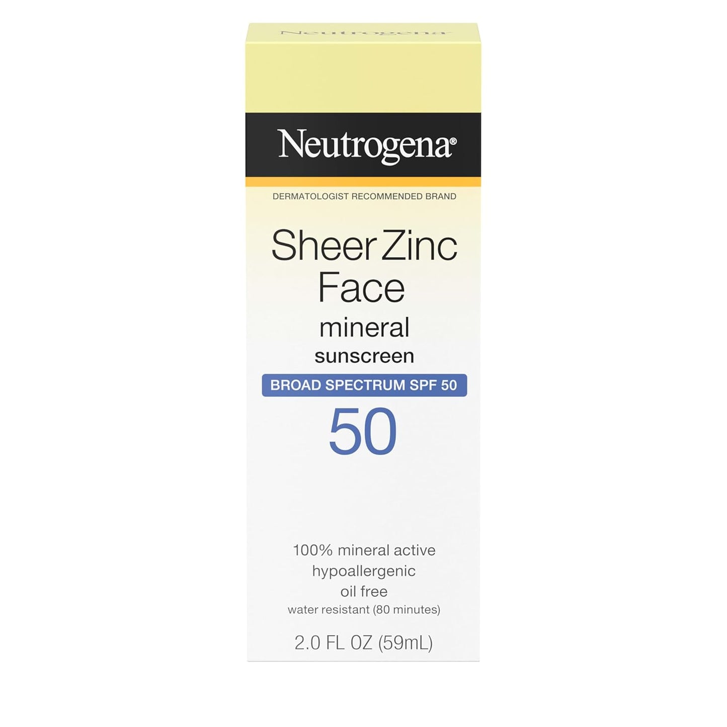 Neutrogena Sheer Zinc Oxide Dry-Touch Face Sunscreen with Broad Spectrum SPF 50, Oil-Free, Non-Comedogenic & Non-Greasy Mineral Sunscreen, 60 ml (2 fl. oz.)