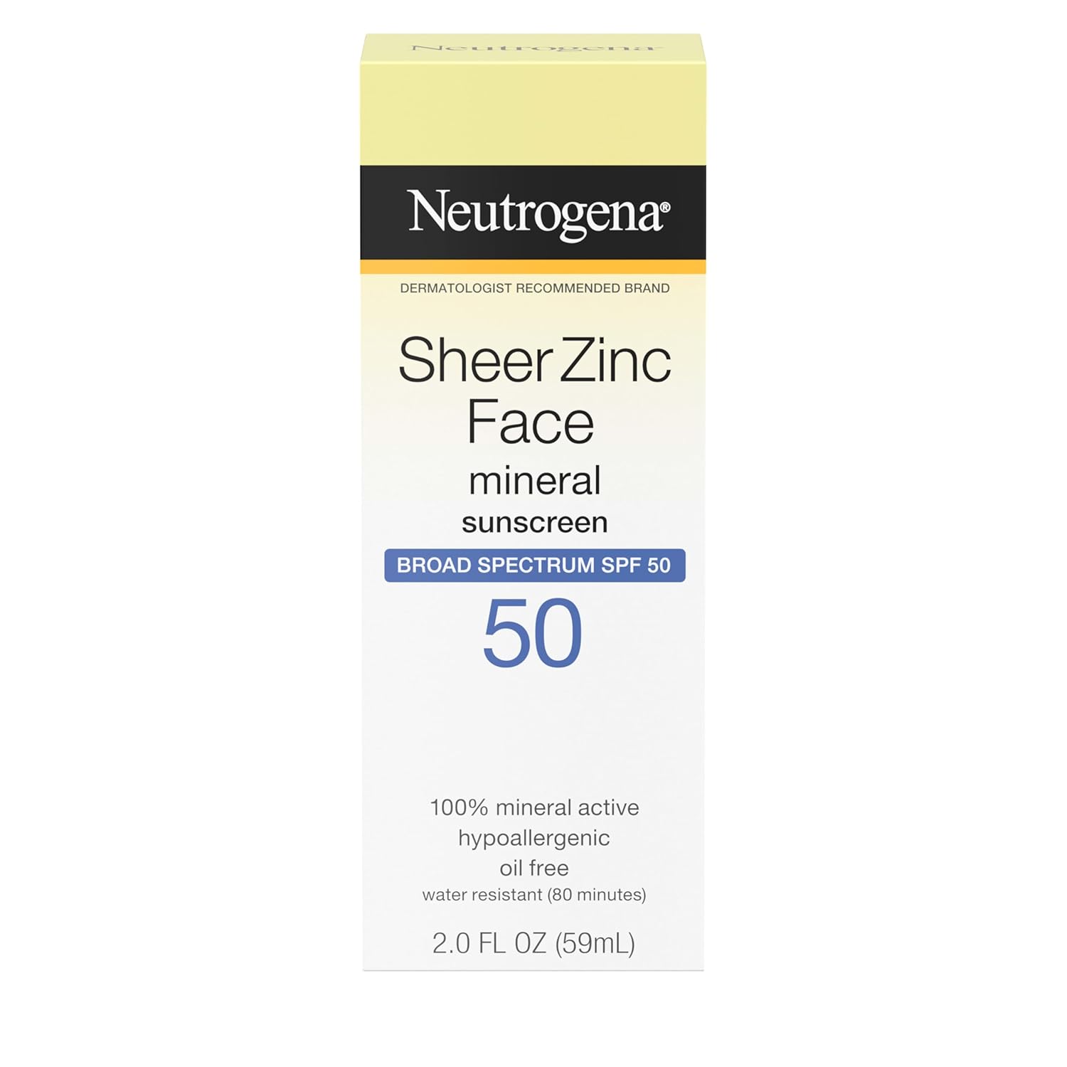 Neutrogena Sheer Zinc Oxide Dry-Touch Face Sunscreen with Broad Spectrum SPF 50, Oil-Free, Non-Comedogenic & Non-Greasy Mineral Sunscreen, 60 ml (2 fl. oz.)