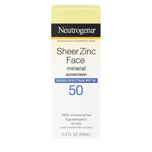 Neutrogena Sheer Zinc Oxide Dry-Touch Face Sunscreen with Broad Spectrum SPF 50, Oil-Free, Non-Comedogenic & Non-Greasy Mineral Sunscreen, 60 ml (2 fl. oz.)