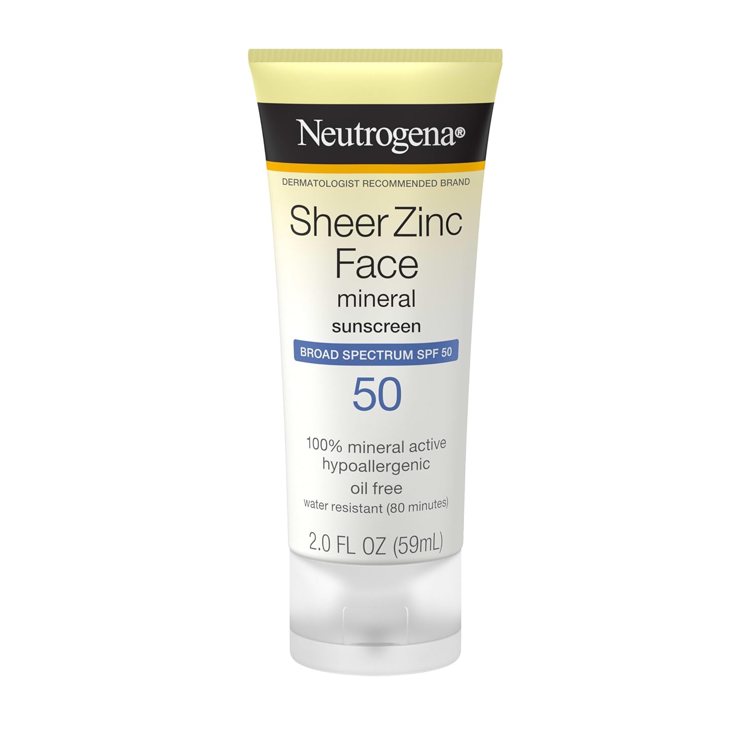Neutrogena Sheer Zinc Oxide Dry-Touch Face Sunscreen with Broad Spectrum SPF 50, Oil-Free, Non-Comedogenic & Non-Greasy Mineral Sunscreen, 60 ml (2 fl. oz.)