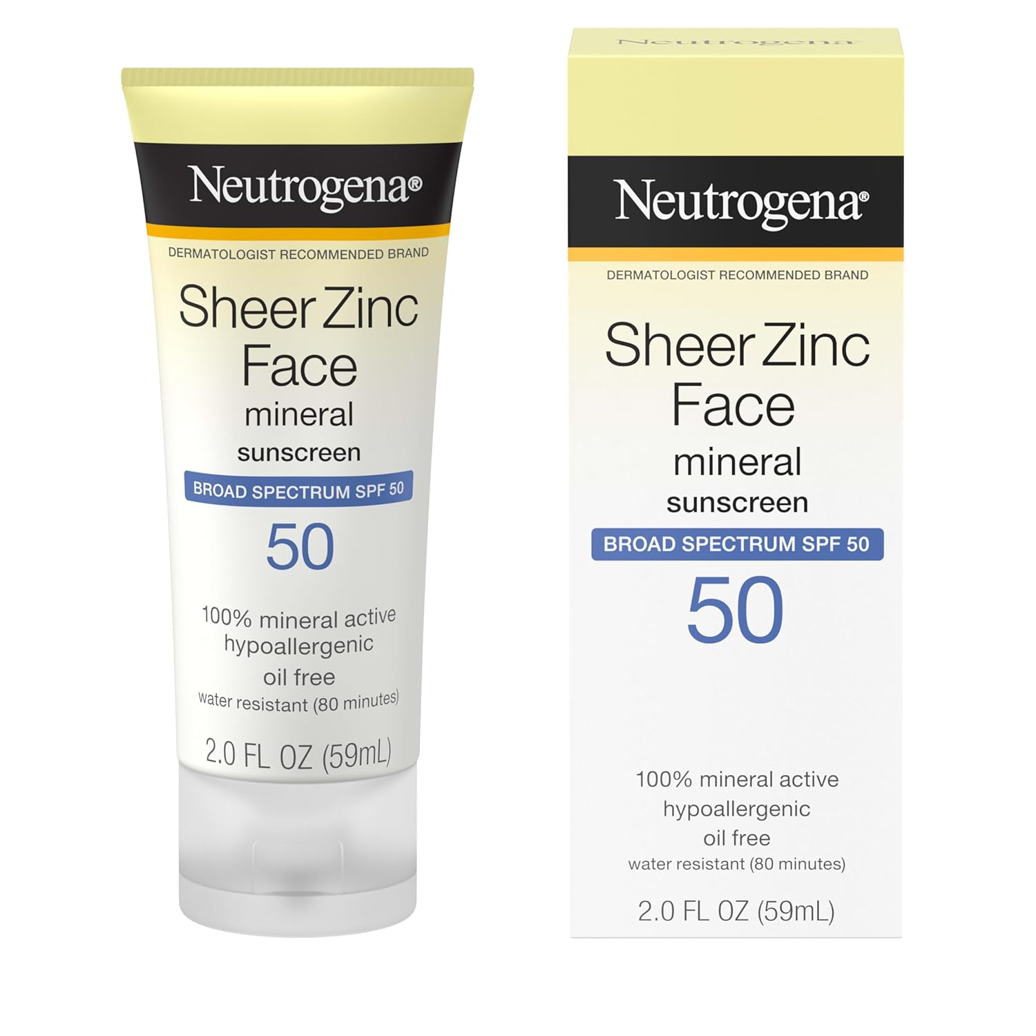 Neutrogena Sheer Zinc Oxide Dry-Touch Face Sunscreen with Broad Spectrum SPF 50, Oil-Free, Non-Comedogenic & Non-Greasy Mineral Sunscreen, 60 ml (2 fl. oz.)
