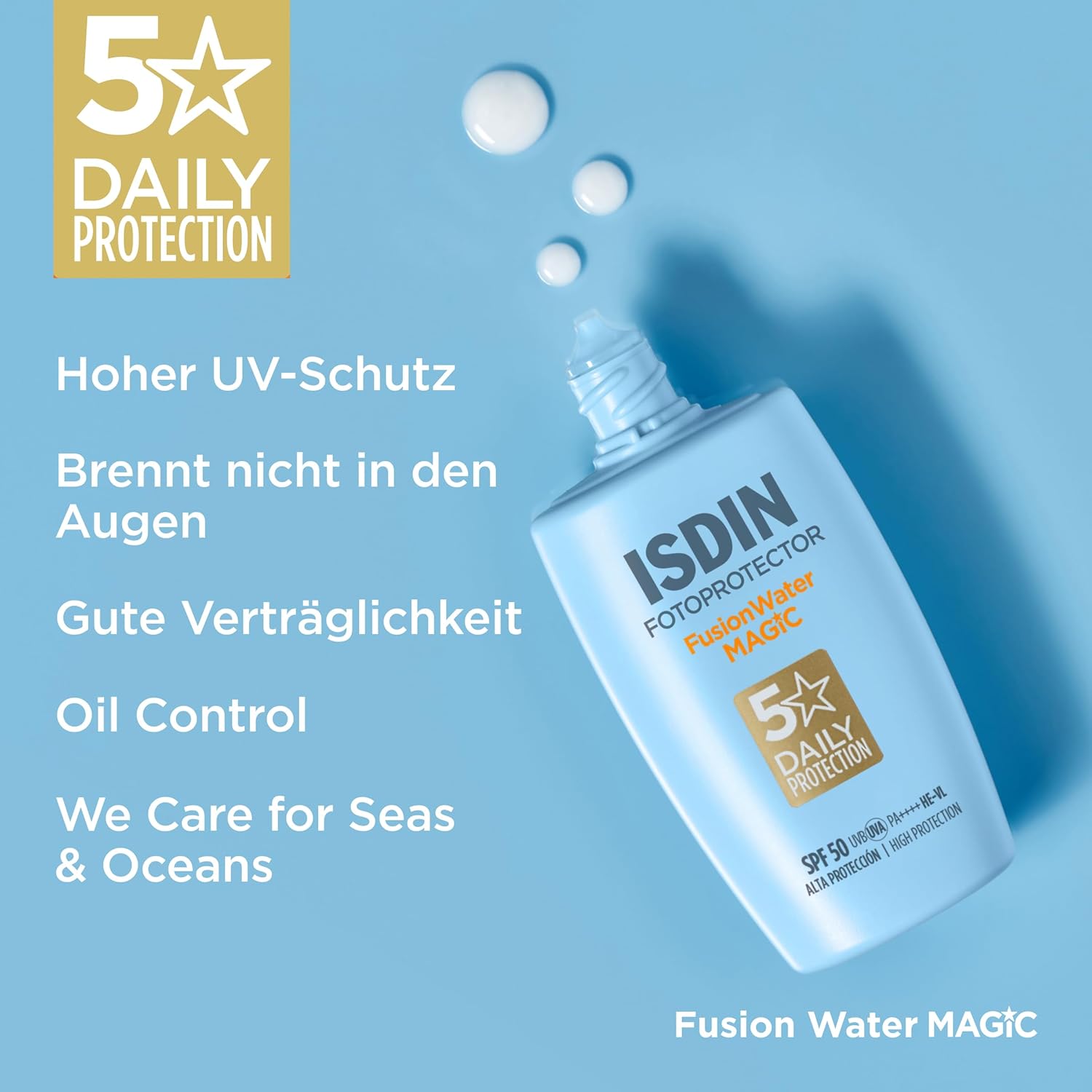 ISDIN Fusion Water SPF 50 Sun Cream for Daily Use on Face, Ultralight Texture, 50 ml