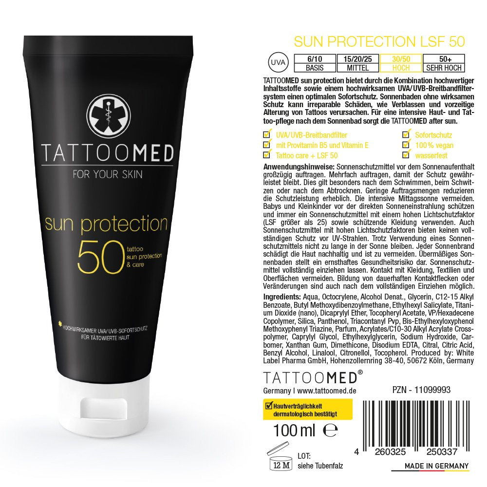 TattooMed Sun Protection SPF 50 – Sun Protection for Tattooed Skin – Pack of 1 (1 x 100 ml)