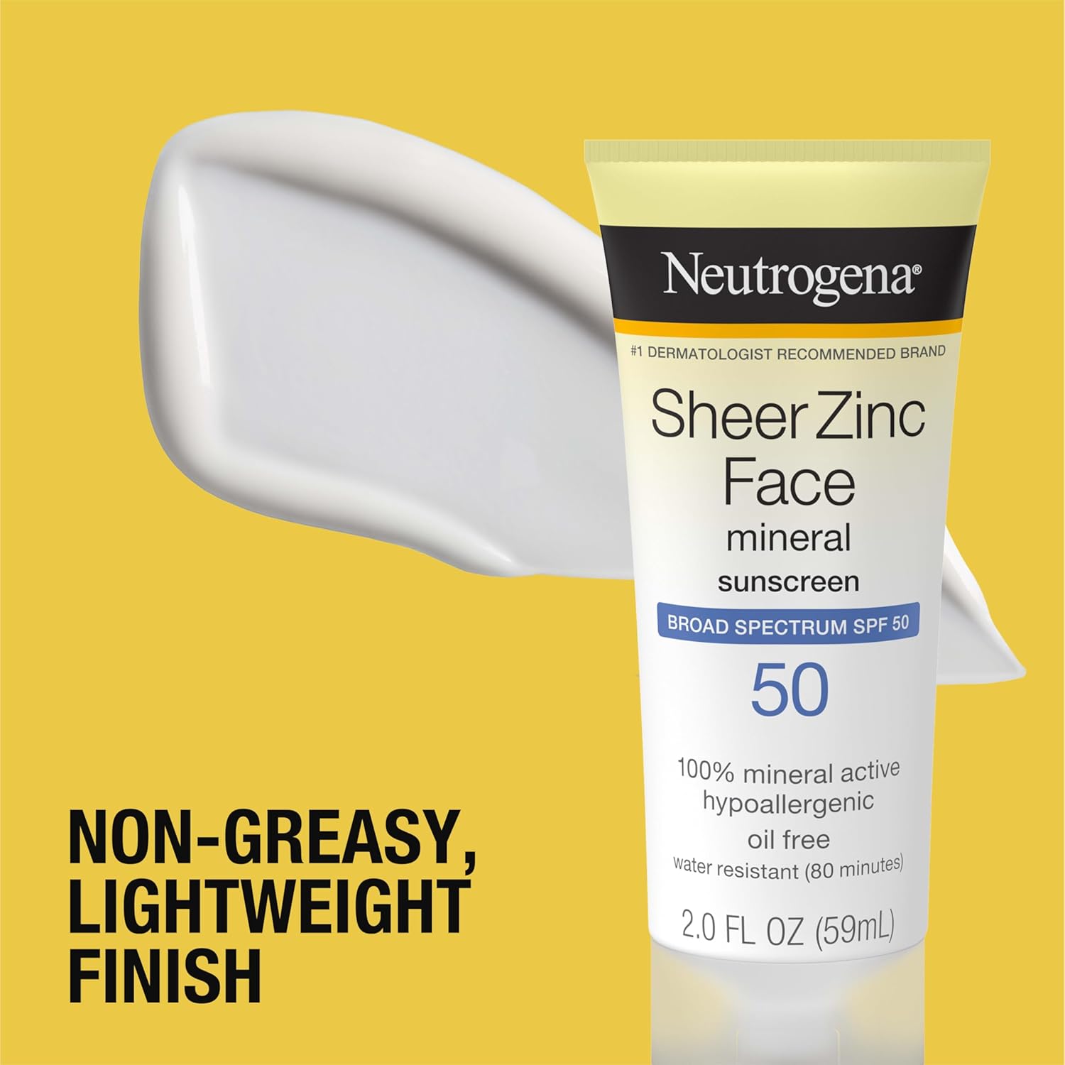 Neutrogena Sheer Zinc Oxide Dry-Touch Face Sunscreen with Broad Spectrum SPF 50, Oil-Free, Non-Comedogenic & Non-Greasy Mineral Sunscreen, 60 ml (2 fl. oz.)