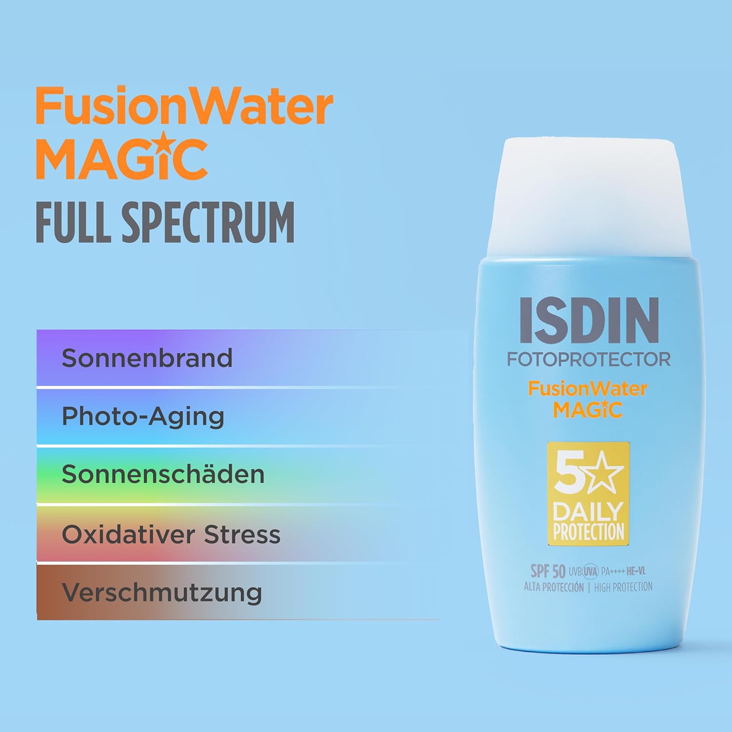ISDIN Fusion Water SPF 50 Sun Cream for Daily Use on Face, Ultralight Texture, 50 ml